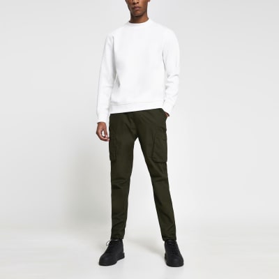 river island slim fit cargo trousers in khaki