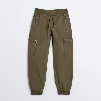 Khaki Cargo Zip Pocket Trousers | River Island