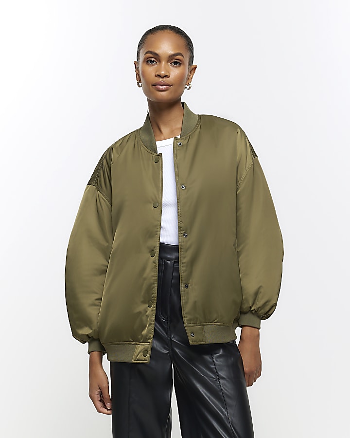 Khaki casual bomber jacket | River Island