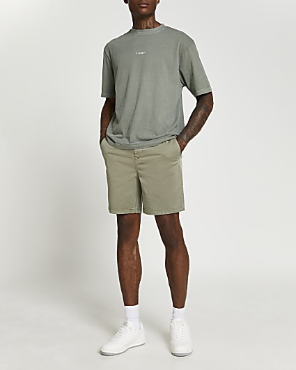 Khaki casual elasticated waist shorts
