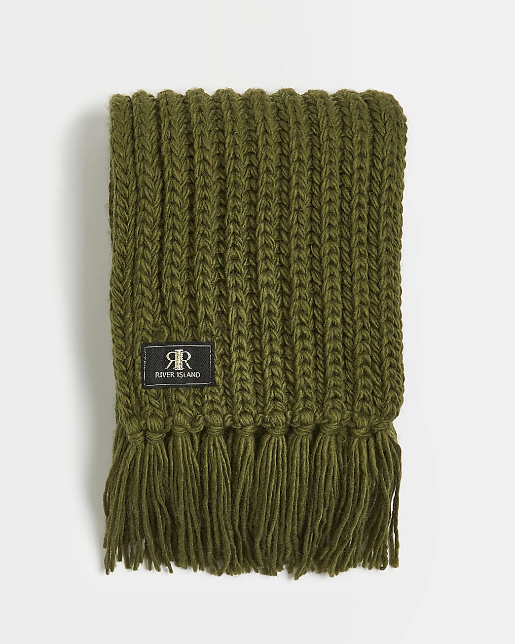 Khaki chunky cable knit scarf