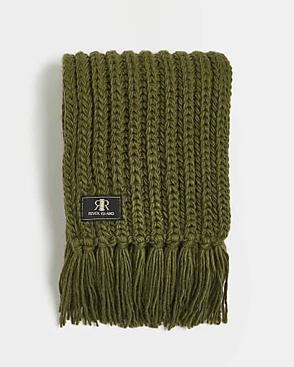 Khaki chunky cable knit scarf