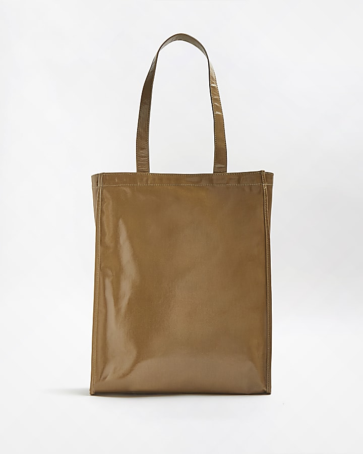 Khaki coated canvas shopper bag