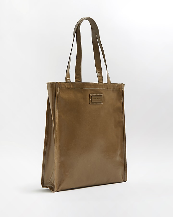 Khaki coated canvas shopper bag