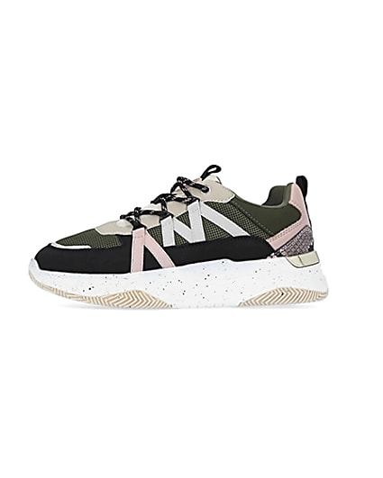 360 degree animation of product Khaki colour block chunky trainers frame-2