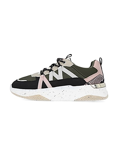 360 degree animation of product Khaki colour block chunky trainers frame-3