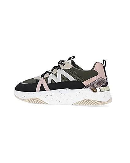 360 degree animation of product Khaki colour block chunky trainers frame-4