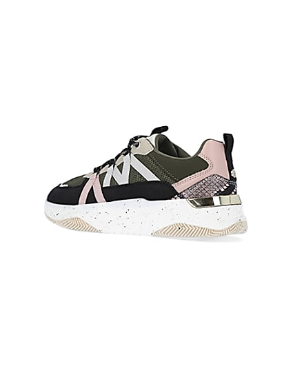 360 degree animation of product Khaki colour block chunky trainers frame-5