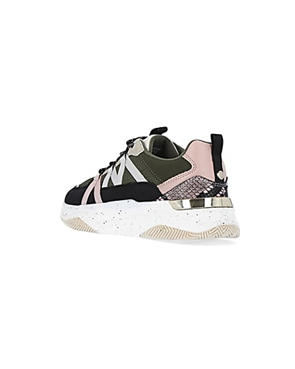 360 degree animation of product Khaki colour block chunky trainers frame-6
