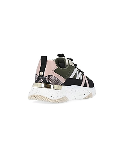 360 degree animation of product Khaki colour block chunky trainers frame-11