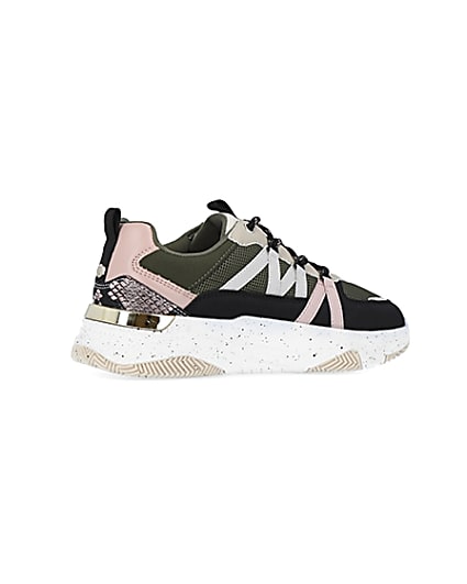 360 degree animation of product Khaki colour block chunky trainers frame-13