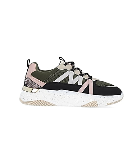 360 degree animation of product Khaki colour block chunky trainers frame-15