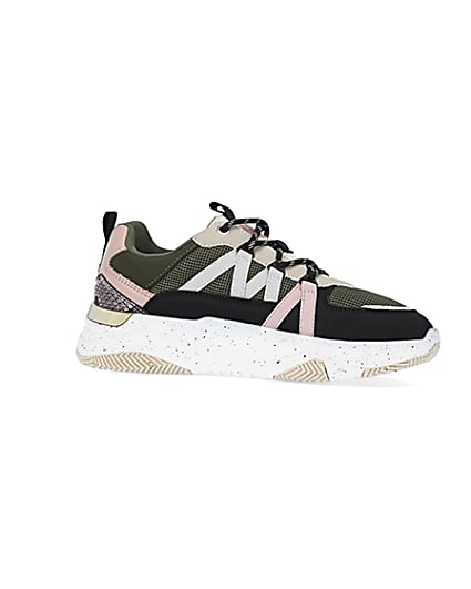 360 degree animation of product Khaki colour block chunky trainers frame-16