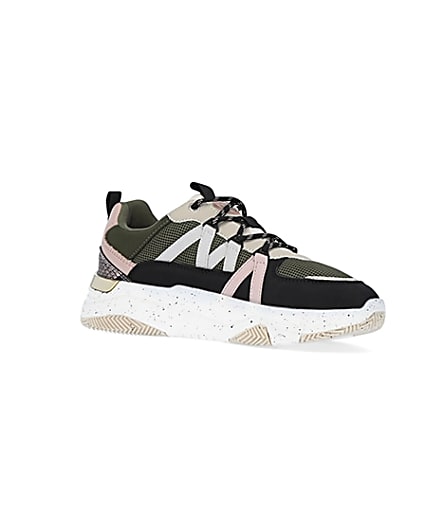 360 degree animation of product Khaki colour block chunky trainers frame-17