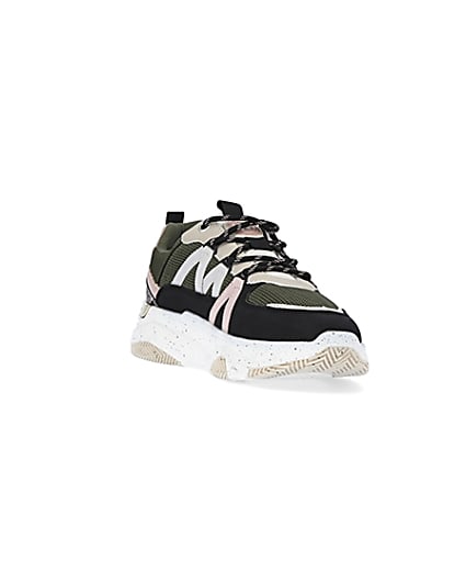 360 degree animation of product Khaki colour block chunky trainers frame-19