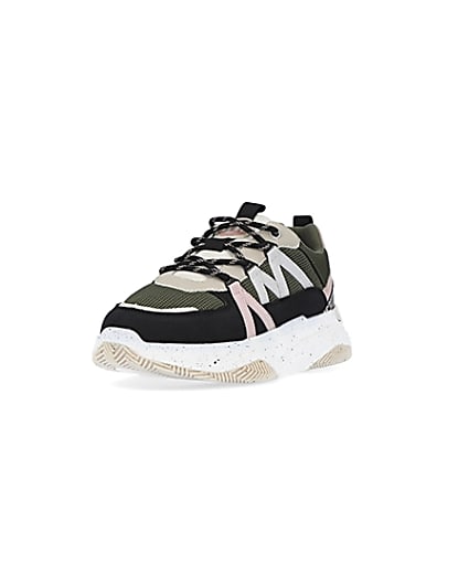 360 degree animation of product Khaki colour block chunky trainers frame-23