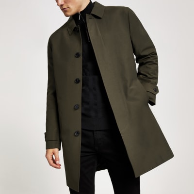 Khaki concealed button water resistant mac | River Island