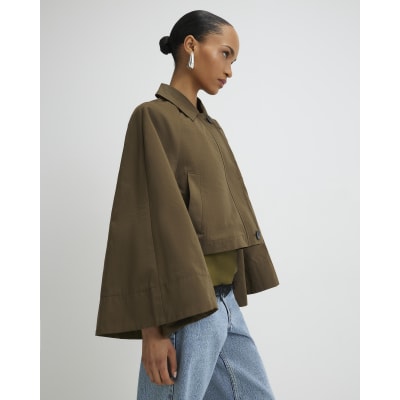 Khaki Cotton Blend Batwing Sleeve Barn Jacket