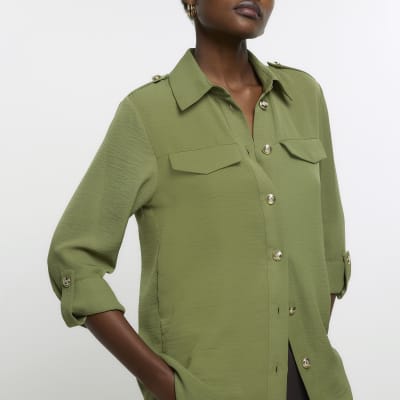Khaki crepe utility pocket shirt River Island