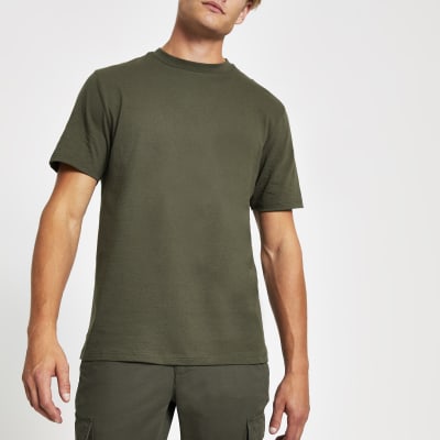 Khaki crew neck regular fit tshirt River Island