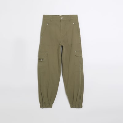 Khaki cuffed cargo trousers