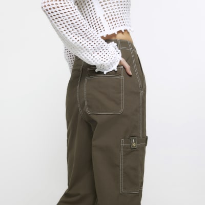 Khaki drawcord hem cargo trousers