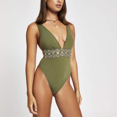 river island khaki swimsuit