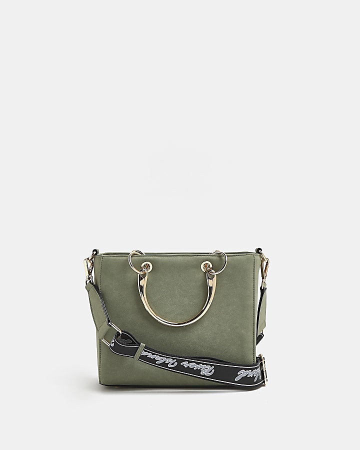 Khaki embroidered patch tote bag