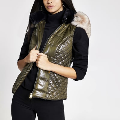 fur hooded gilet womens