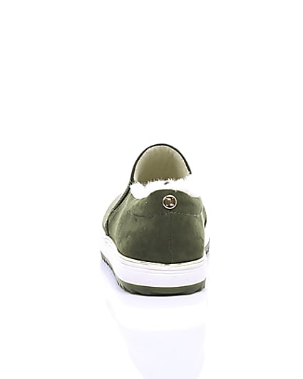360 degree animation of product Khaki faux fur lined slip on trainers frame-16
