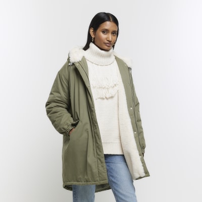 Women's Frankie Faux Fur Lined Parka Jacket in Khaki