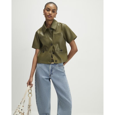 Khaki Faux Leather Shirt