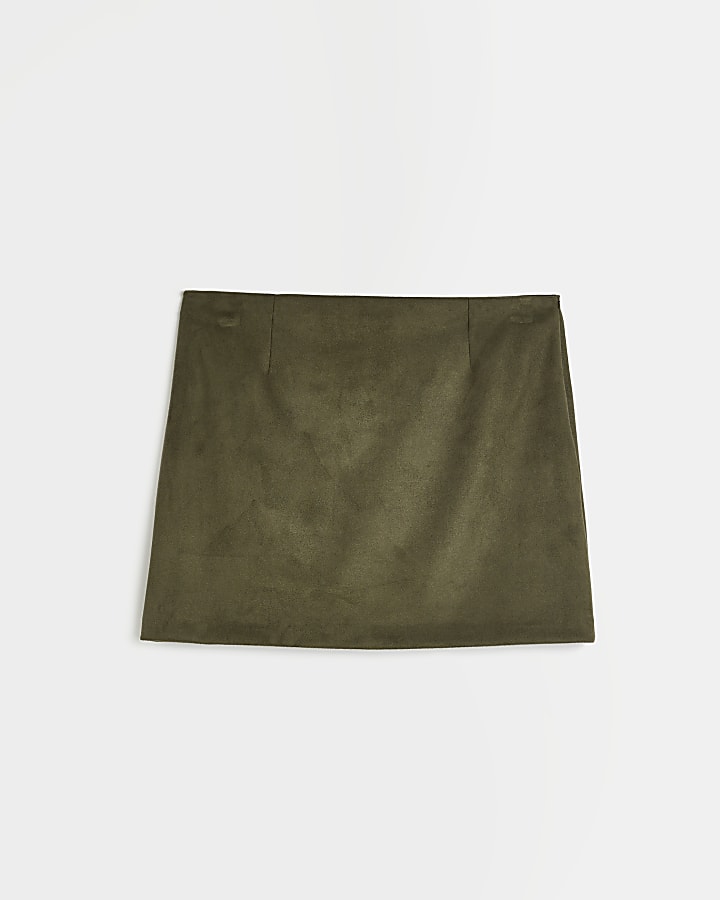 Khaki faux suede mini skirt
