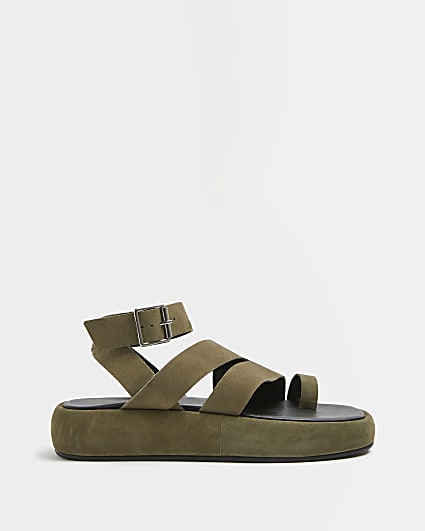 Khaki flatform gladiator sandals