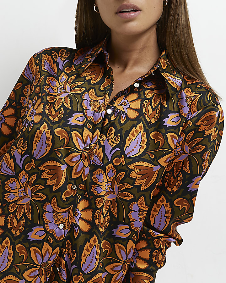 Khaki floral oversized shirt