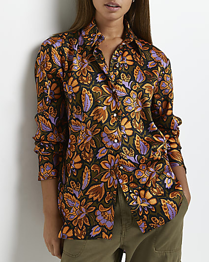 Khaki floral oversized shirt