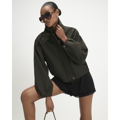 Funnel Neck Bubble Hem Bomber Jacket
