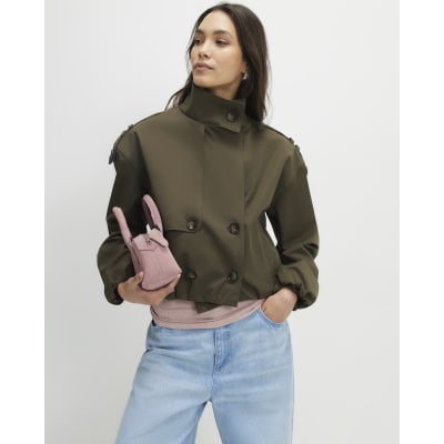 Khaki Funnel Neck Bubble Hem Trench Coat