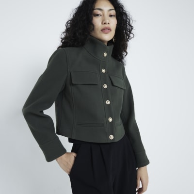 Khaki Funnel Neck Jacket