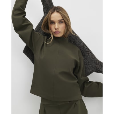 Khaki Funnel Neck Top