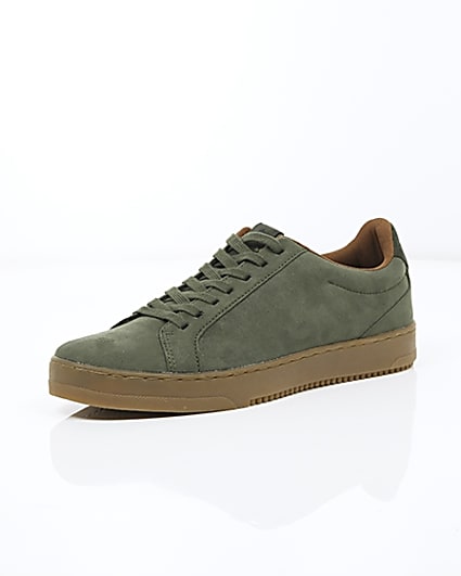360 degree animation of product Khaki green gum sole lace-up plimsolls frame-0