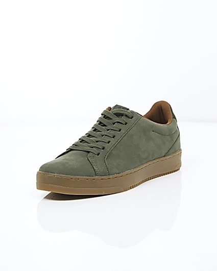 360 degree animation of product Khaki green gum sole lace-up plimsolls frame-1