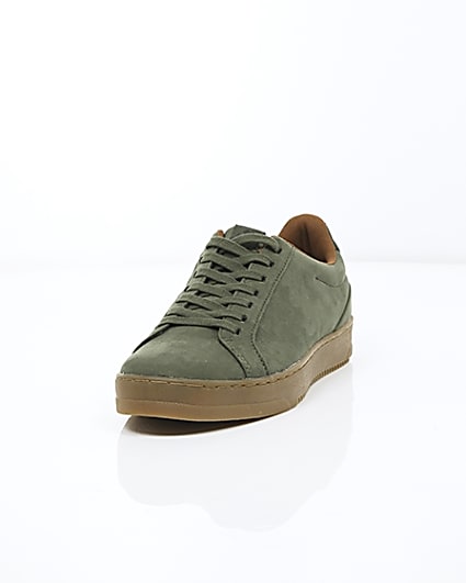 360 degree animation of product Khaki green gum sole lace-up plimsolls frame-2