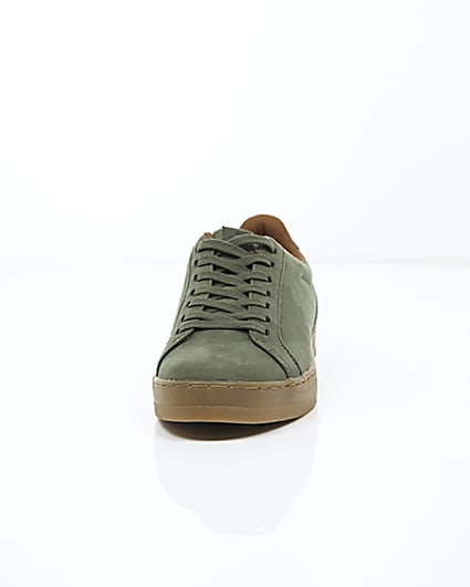 360 degree animation of product Khaki green gum sole lace-up plimsolls frame-3