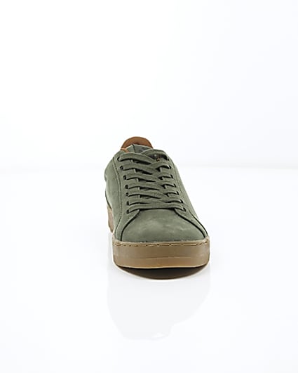 360 degree animation of product Khaki green gum sole lace-up plimsolls frame-4