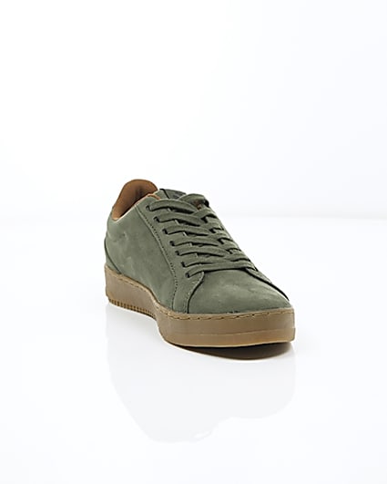 360 degree animation of product Khaki green gum sole lace-up plimsolls frame-5