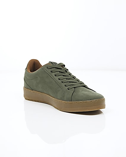 360 degree animation of product Khaki green gum sole lace-up plimsolls frame-6