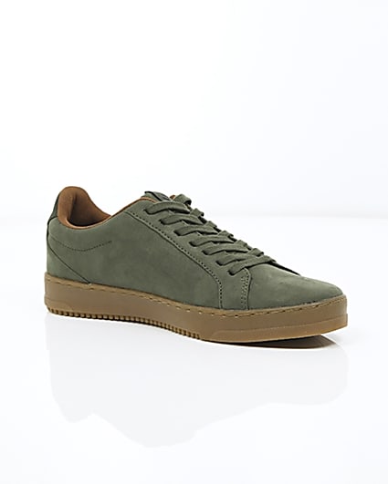 360 degree animation of product Khaki green gum sole lace-up plimsolls frame-7