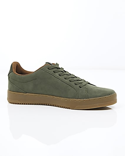 360 degree animation of product Khaki green gum sole lace-up plimsolls frame-8