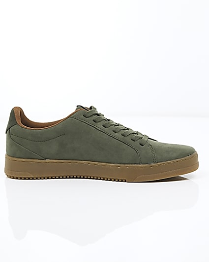 360 degree animation of product Khaki green gum sole lace-up plimsolls frame-9